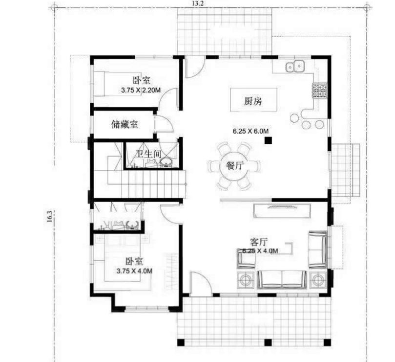 新鄉(xiāng)下最佳2層自建房別墅戶型 地基13米X16米(圖3)