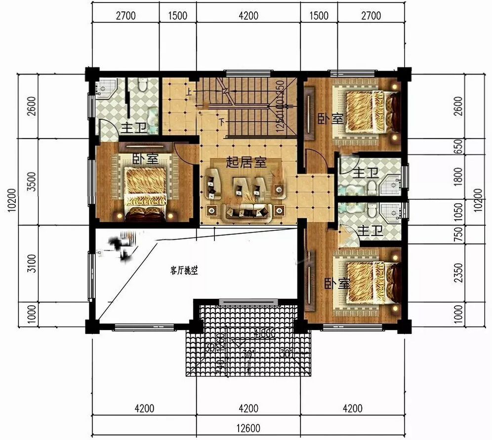 130平的新中式別墅，帶挑空客廳，布局真的很贊(圖3)