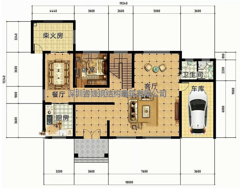 推薦一套：帶柴火房和車庫的鋼結(jié)構(gòu)別墅，美觀又實用(圖2)